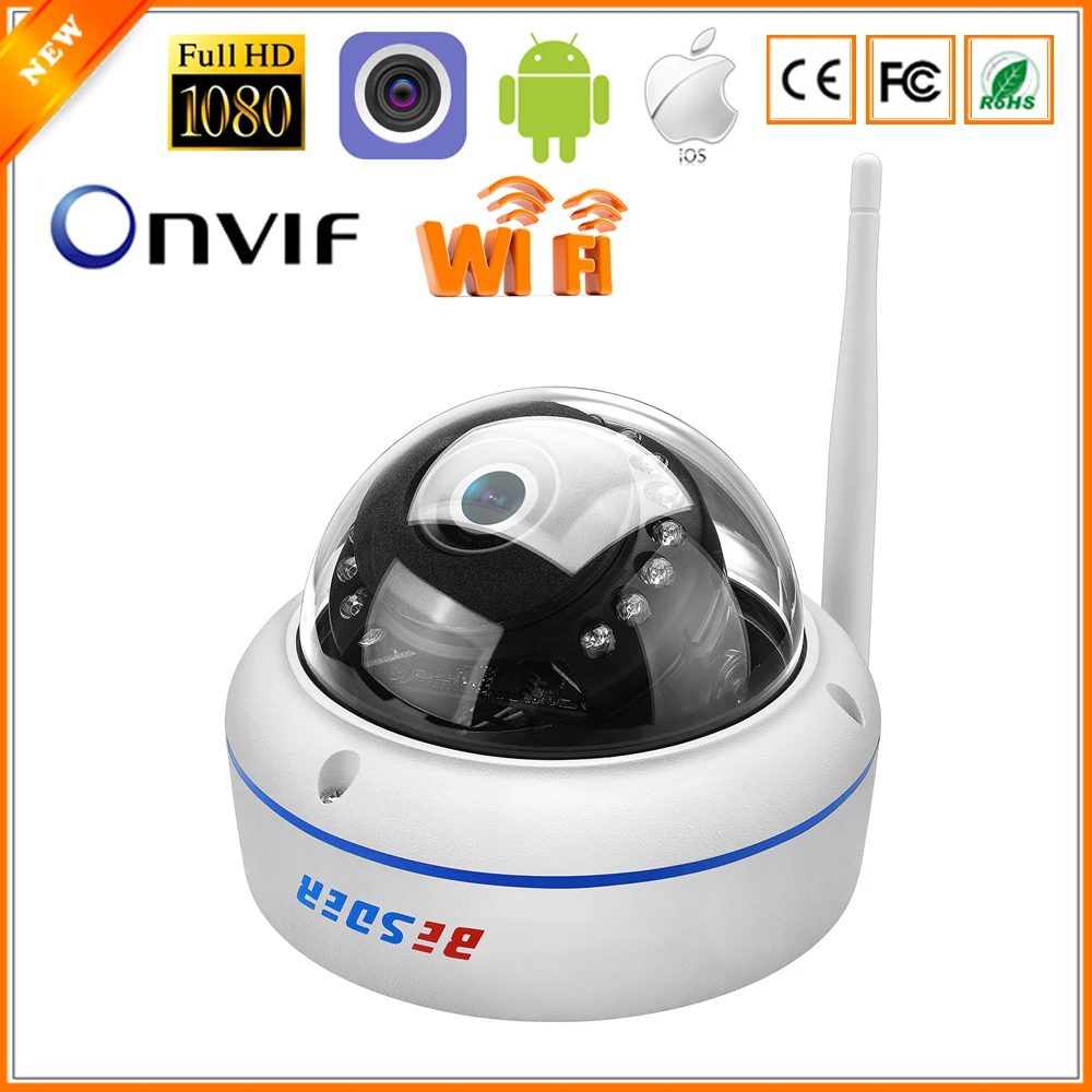 

BESDER Vandal-proof IP Camera WiFi With SD Card Slot Max 128Gb ONVIF P2P Motion Detect Alert Dome Security Camera IP WiFi 1080P