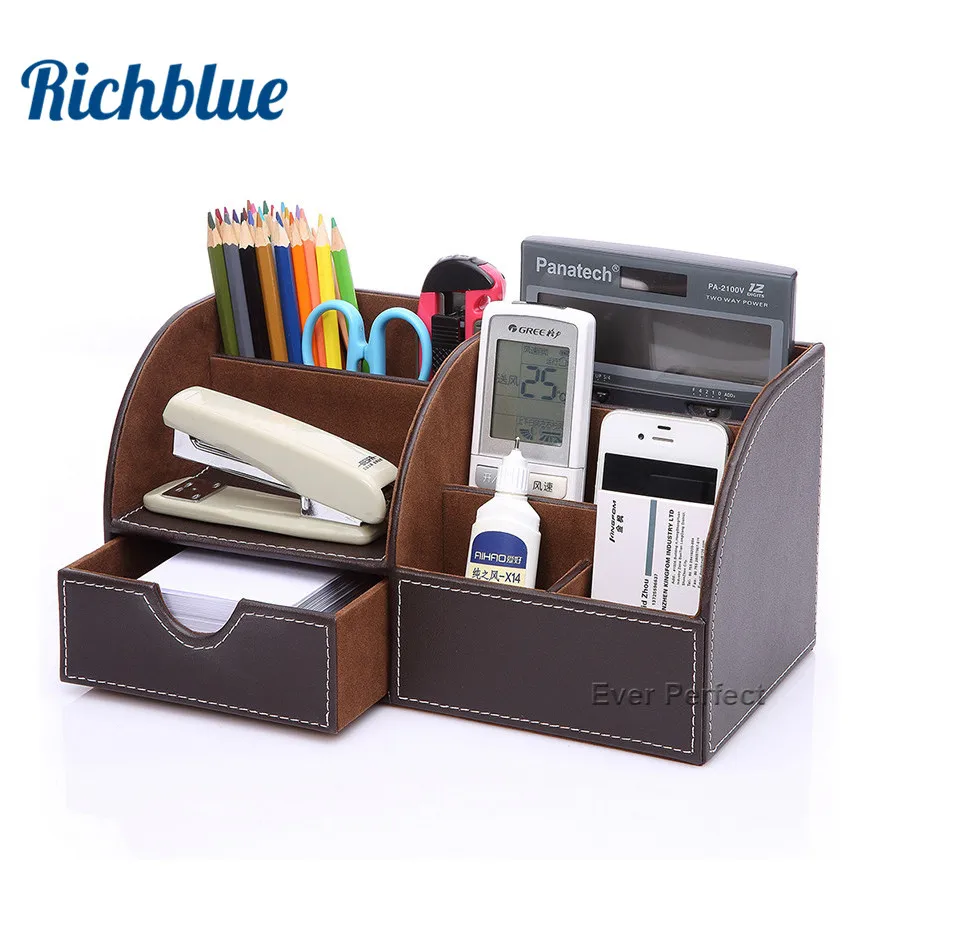 Organisateur de Fournitures cosm/étiques de Bureau en Cuir PU en m/étal bo/îte de Rangement de Bureau Portable pour Papeterie t/él/éphone Portable Tablette Stylo Grand Panier de Rangement Ensemble