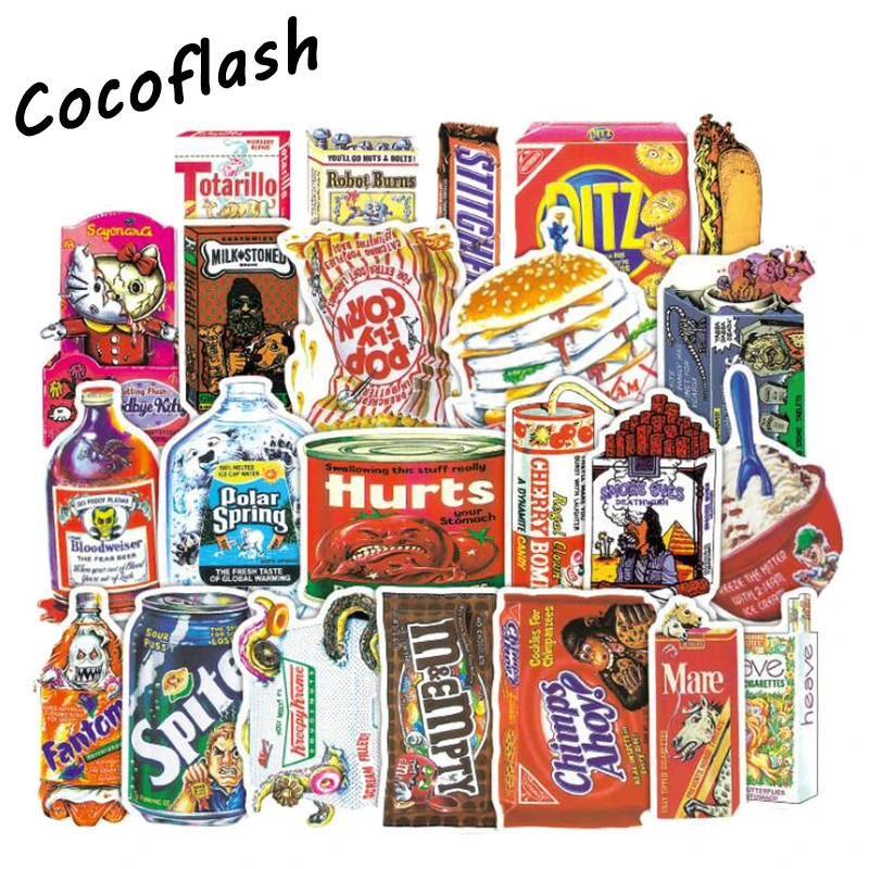 38 Pcs Kuso Originality Retro Food Kids Toy Stickers for DIY Laptop Phone Luggage Skateboard Moto Bike Guitar Bedroom Stickers