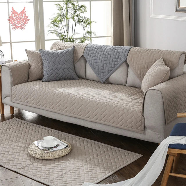 Us 13 42 45 Off Modern Style Blue Grey Khaki Quilted Sofa Slipcovers Cotton Sectional Cover Fundas De Couch Covers Sp4882 Free Ship In