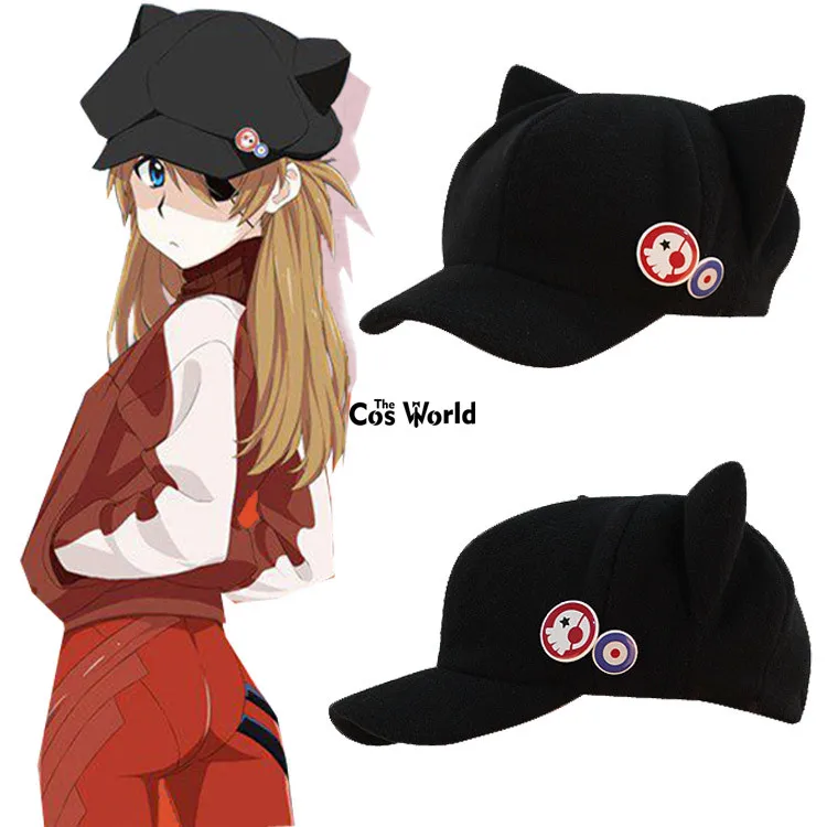 

EVA NEON GENESIS EVANGELION Shikinami Asuka Rangure Cat Ear Polar Fleece Hat Peak Cap Baseball Cap Anime Cosplay Accessories