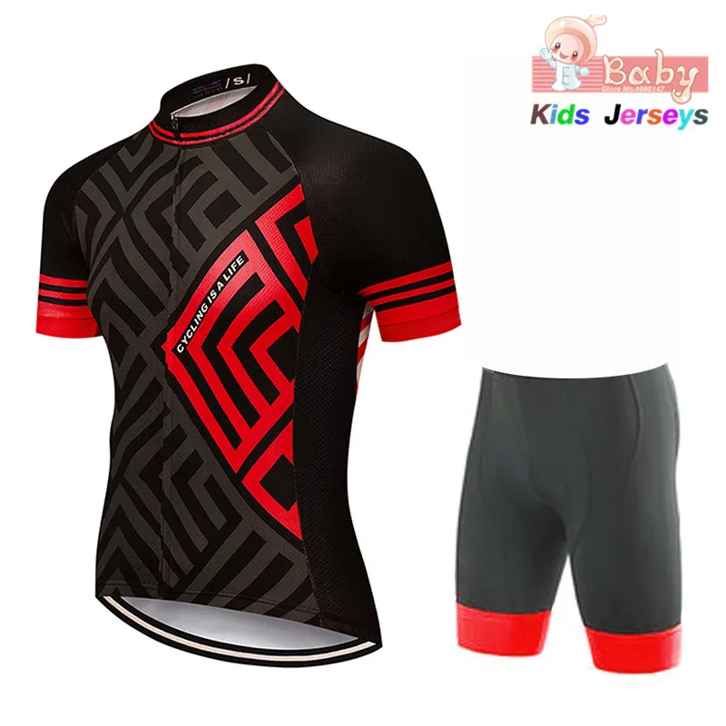 Дышащий Быстросохнущий Детский комплект из джерси и шортов для велоспорта, детская одежда с геометрическими узорами, летняя одежда для велоспорта для мальчиков - Цвет: 1