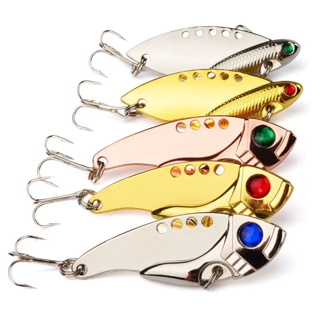 5Pcs/Lot Metal Spoon Fishing Lures 5cm/11g Sinking Bait 3 Colors with 6