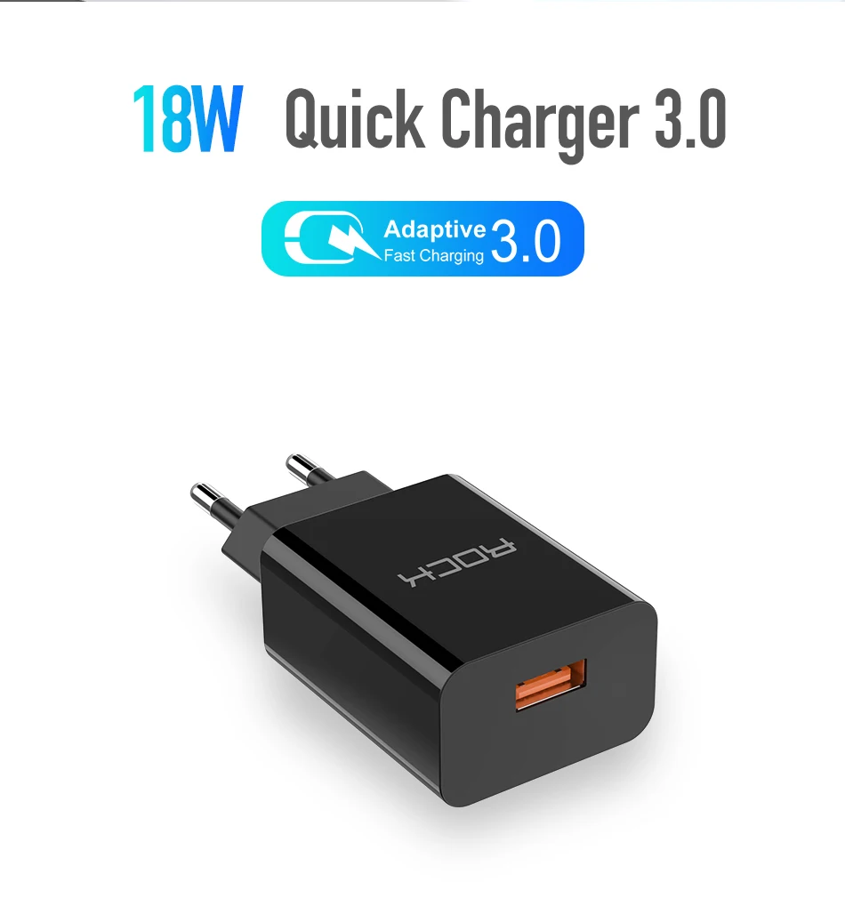 ROCK Quick Charge 3,0 USB QC3.0 настенное зарядное устройство для мобильного телефона Быстрая зарядка USB зарядное устройство 18 Вт для iphone samsung Xiaomi huawei