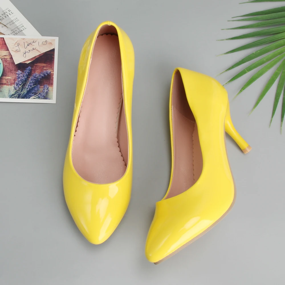 Meotina Women Shoes High Heels Pointed Toe High Heel Shoes Women Pumps White Wedding Heels Footwear Yellow Black Large Size 9 10