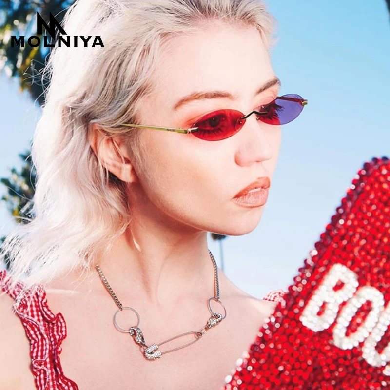 

2019 Small Oval Sunglasses Women Fashion Rimless Mirror Tinted Red Men Glasses Ladies Vintage Eyeglasses Yellow Photochromic