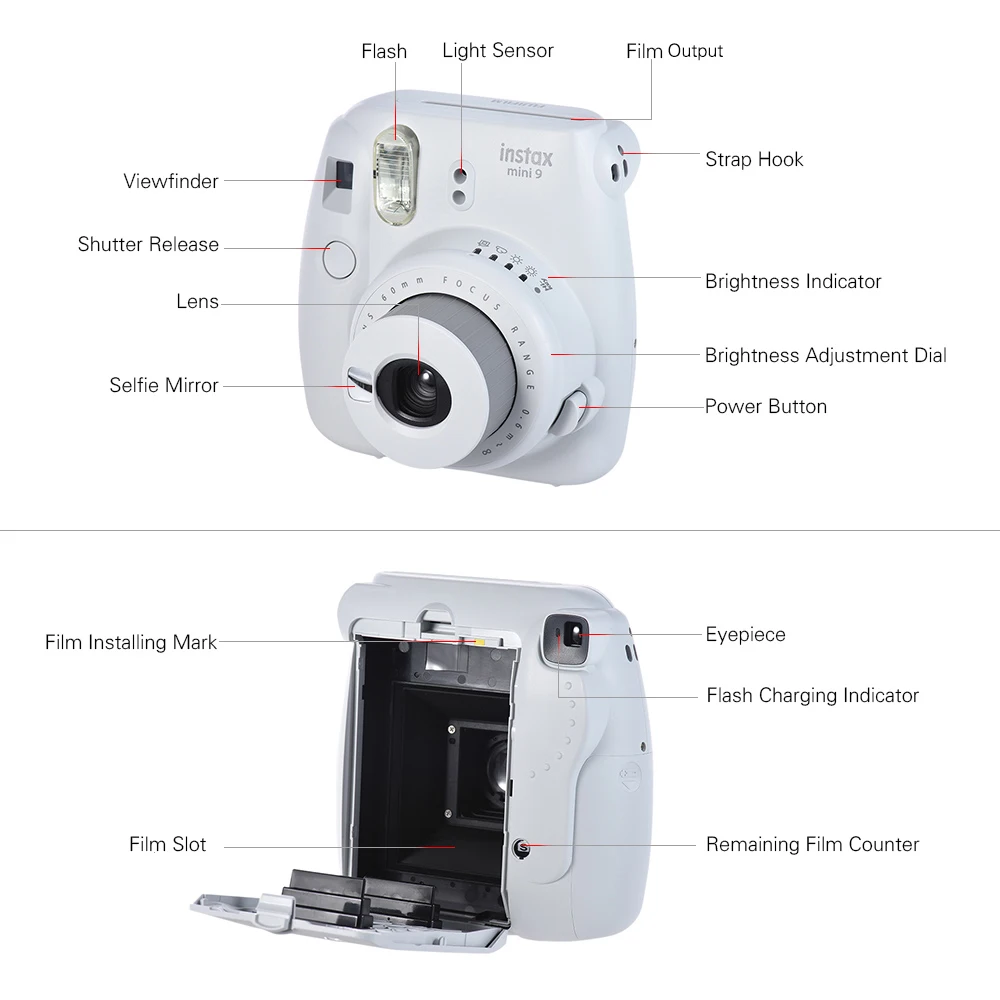 Fujifilm Instax Mini 9 мгновенная камера для пленочная камера с зеркалом для селфи Andoer мгновенная камера аксессуары комплект