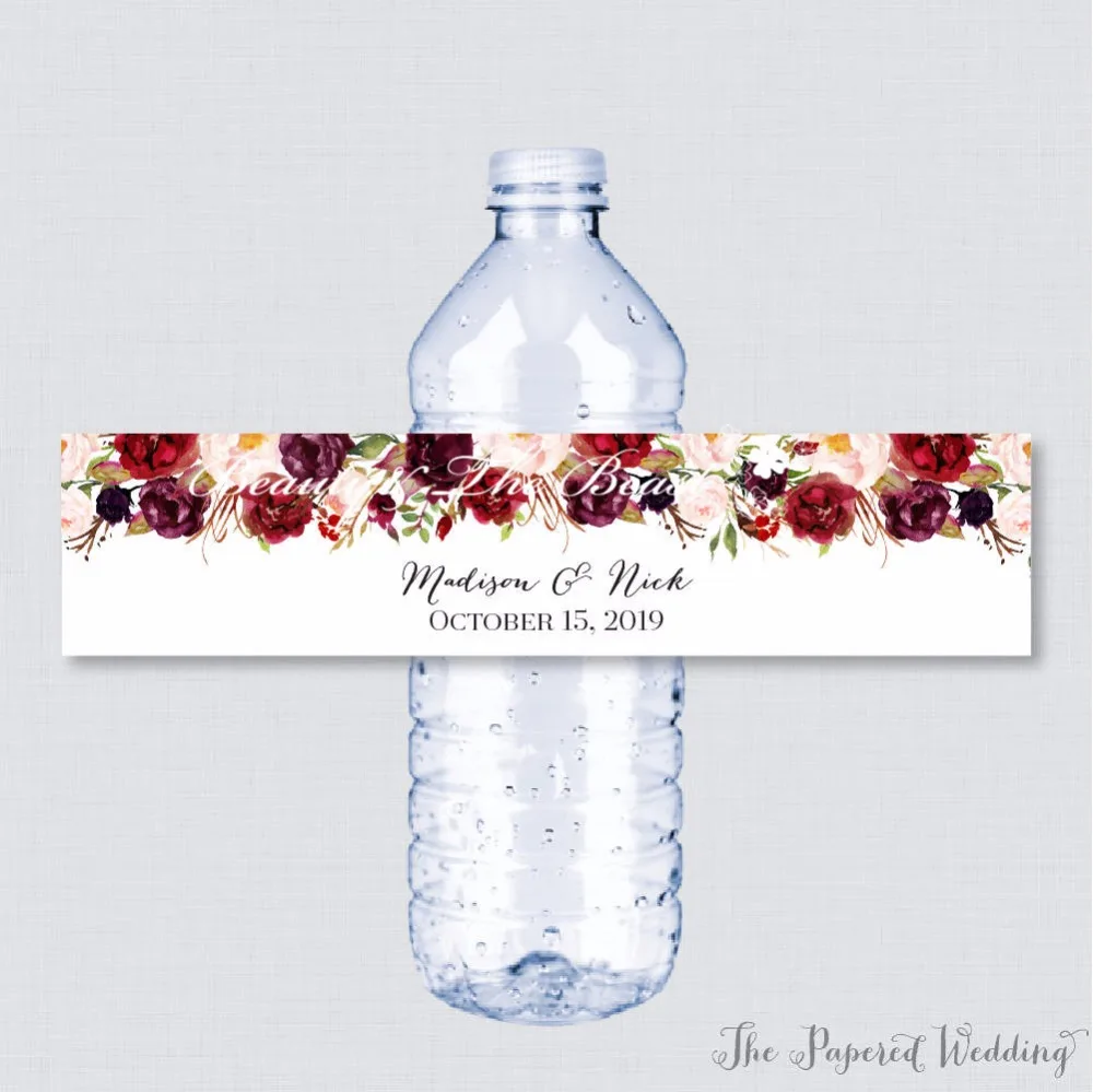 

Customized Personalized Wedding Party Decorations Wedding Bottle Water Labels Wedding Bottle Wrappers Flower Water Bottle Labels