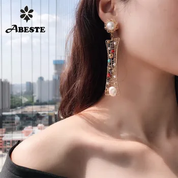 

ANI 14K Roll Gold Fashion Handmade Women Earrings Natural Freshwater White Pearl Drop Earring Roll Gold Dangle aretes