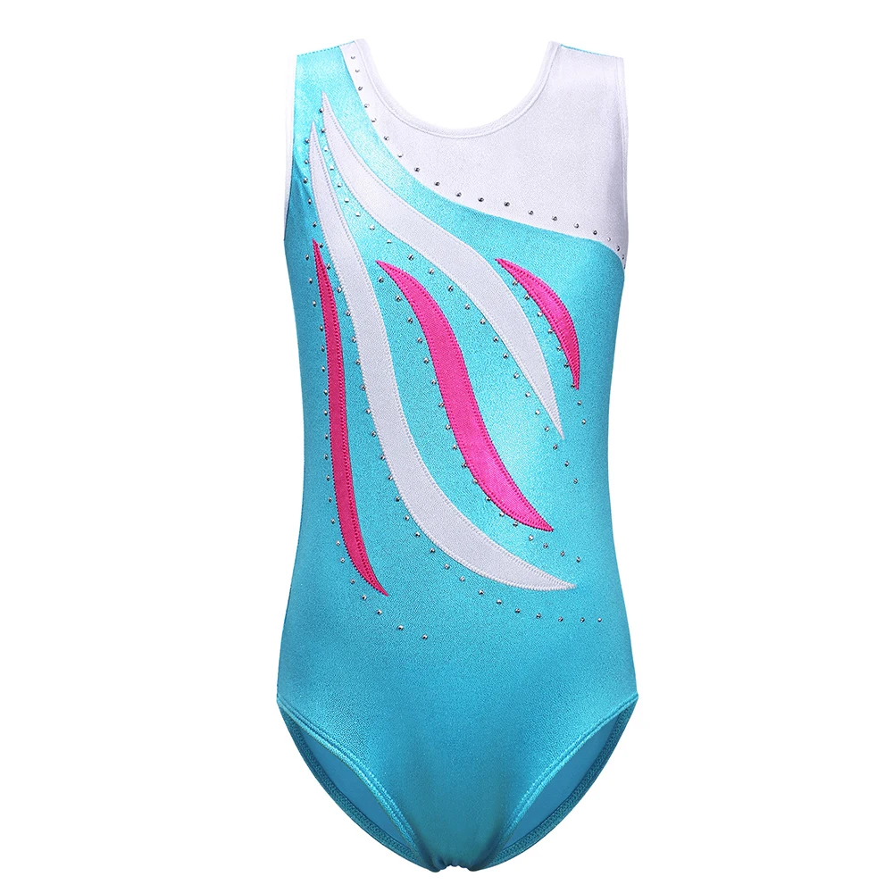 

BAOHULU 3-14 Years Child Teens Sleeveless Patchwork Leotard Gymnastics Sparkle Diamond Girls Ballet Costume Kids Dance Wear