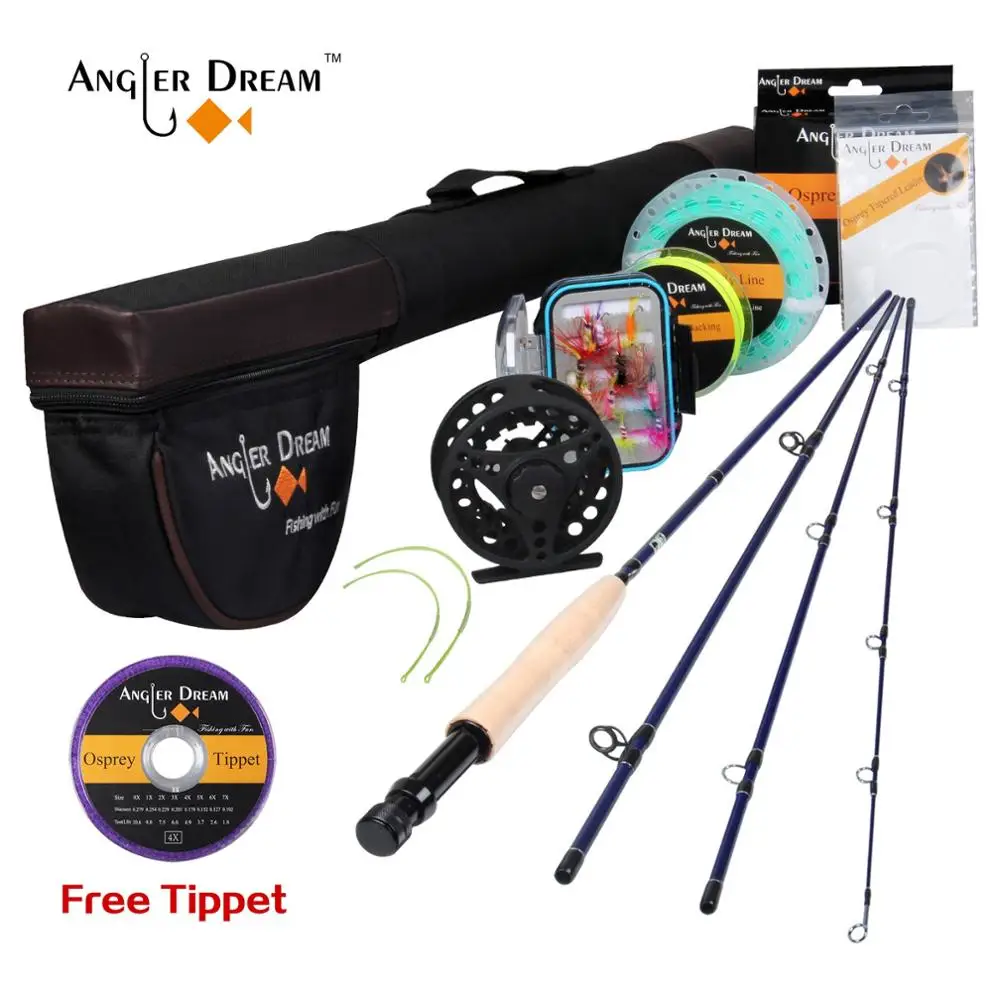 Angler Dream 5WT Летающий рыболовный комплект 9FT средний-Быстрый Летающий стержень предварительно-Spoled Fly Reel 5F Fly Line с Cordura трубка-треугольник - Цвет: BLACK TEAL