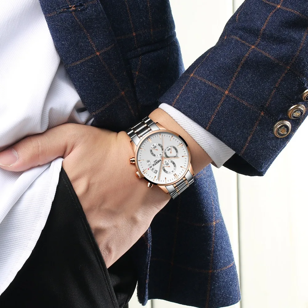 NIBOSI мужские часы Роскошные лучший бренд часы Мода розовое золото элегантный Для мужчин часы Водонепроницаемый Relogio Masculino кварцевые наручные часы для Для мужчин