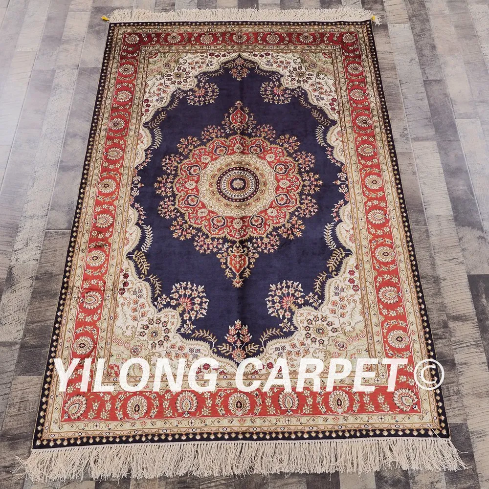 YILONG 4'x6' персидский Роскошный шелковый ковер синий vantage прочные турецкие ковры для продажи(LH873B4x6