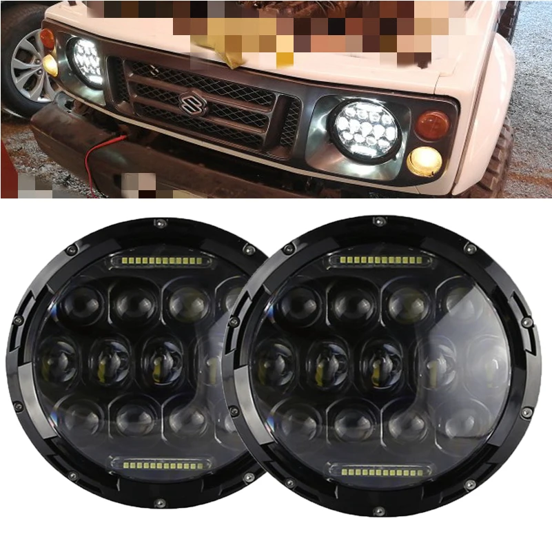 

7Inch LED Headlights with Amber Turn Signal halo ring For lada niva suzuki samurai 7" Angel eyes DRL headlamps For jeep UAZ 2101