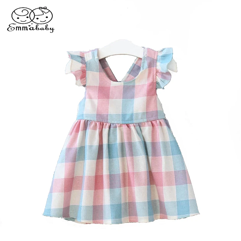 Emmaaby/милое летнее платье без рукавов для малышей Детское клетчатое платье-пачка из хлопка для девочек, детские вечерние торжественные платья