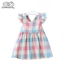 Emmaaby/милое летнее платье без рукавов для малышей Детское клетчатое платье-пачка из хлопка для девочек, детские вечерние торжественные платья
