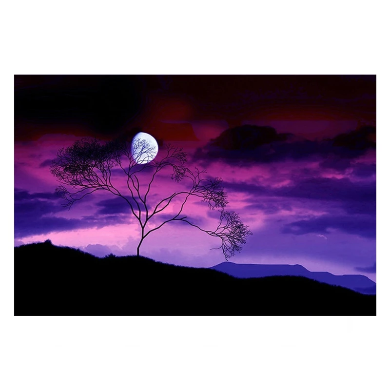 Wall Art Canvas Prints Painting 1 Piece Dream Purple Sky Full Moon Night Poster Tree Silhouette Pictures Living Room Home Decor Painting Calligraphy Aliexpress