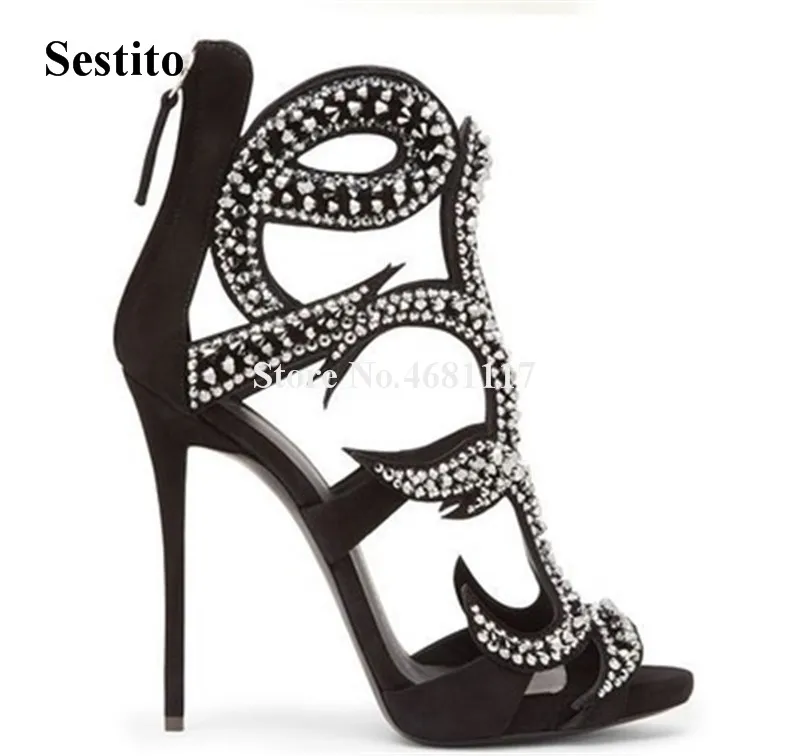 

Women Bling Bling Fashion Open Toe Rhinestone Stiletto Heel Gladiator Sandals Champagne Gold Black Crystal High Heel Sandals