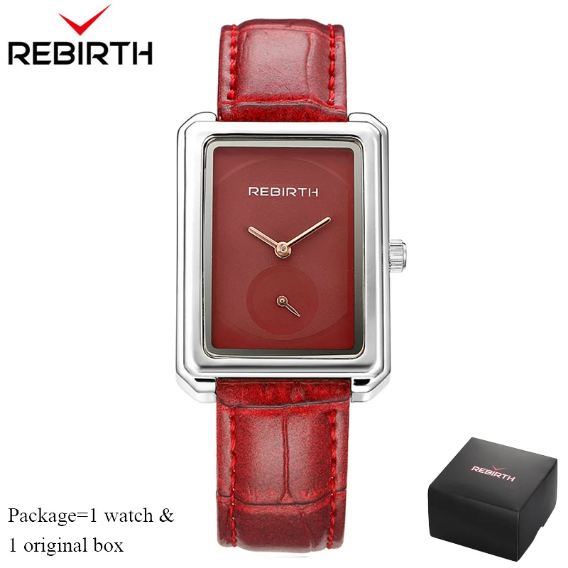 REBIRTH кварцевые часы Для Женщин Прямоугольник квадратный циферблат кожаный браслет часы для подарок для девочек женские часы relogio feminino RE203 - Цвет: red
