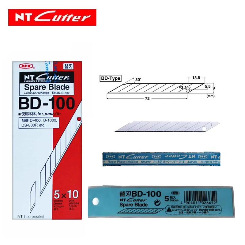 NT Cutter 9mm Snap Off Precision 30 Degree Blades 500 Blade 5 Pack BD-1800