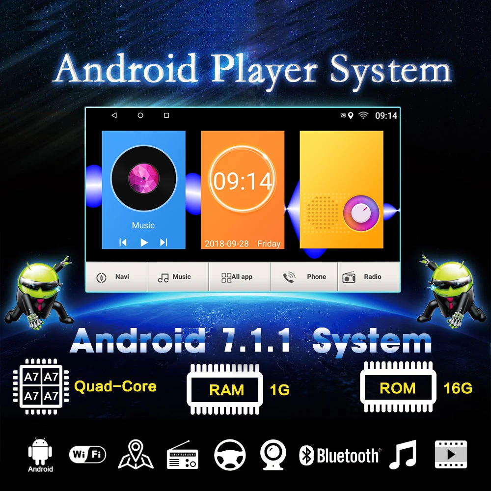 Best Podofo GPS Navigation Car Radio Android Multimedia Player 2 Din Audio Stereo MP5 WIFI Autoradio No DVD For Kia K2 RIO 2013-2018 1