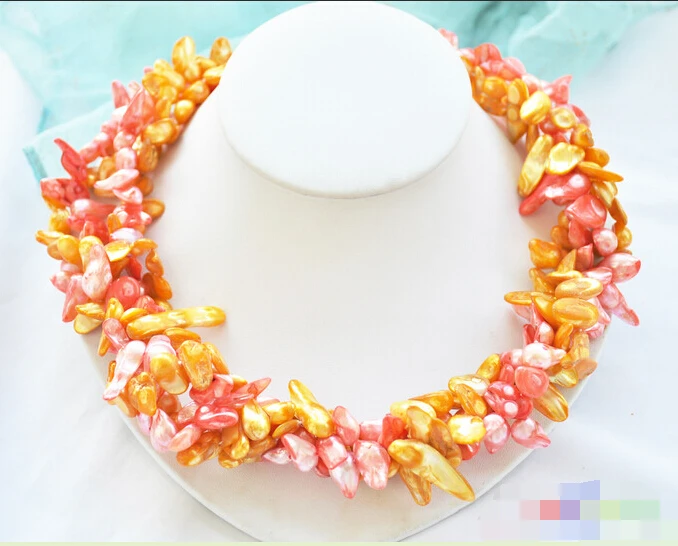 

CB75 Beautiful 2pcs 48" 20mm yellow pink baroque Tail freshwater pearl necklace