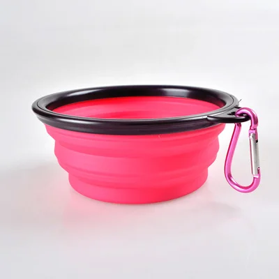 Уличная походная дорожная собачья миска блюдо складная телескопическая кормушка портативная для еды питьевая вода для собак миска для домашних животных с карабином - Цвет: Розовый