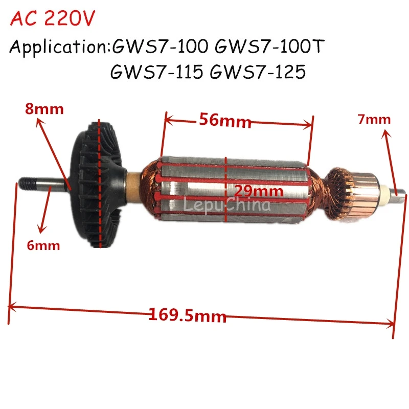 SN_T AC 220V Motor Rotor Armature Part for BOSCH GWS 6-100 Angle Grinder