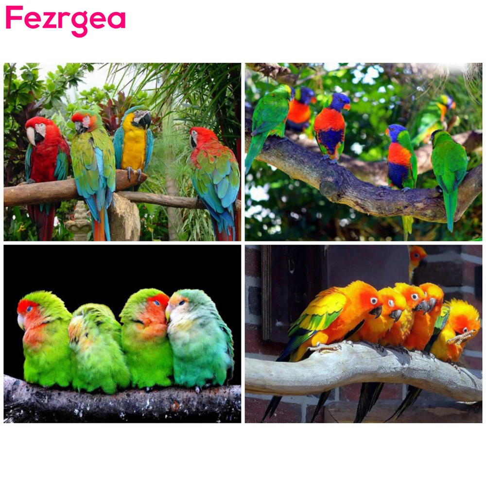 

Fezrgea Diamond Painting Parrot Full Round Drill Picture Of Rhinestones Mosaic Diamond Embroidery Sale Animals Home Decor Gift
