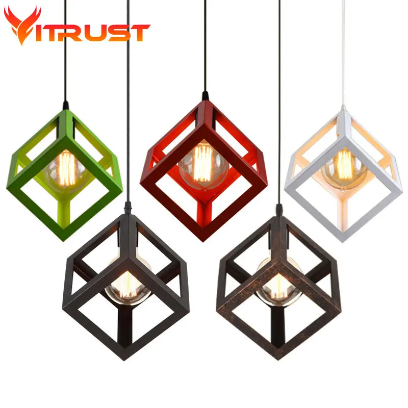 

Vintage Cube pendant light modern industrial pendant lamp for bars hanging Vintage hanging lamp pendente para sala de jantar