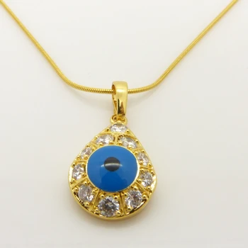 

Blue Evil Eye Design Yellow Gold Filled Womens Pendant Necklace Chain 30mm*15mm