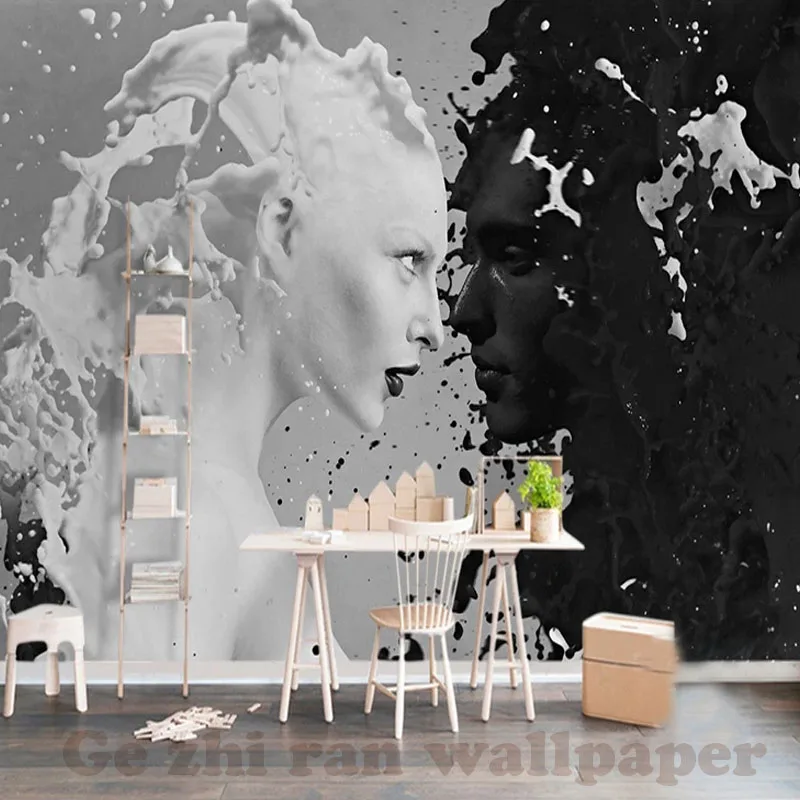 

Custom Mural 3D WallPaper European Originality Black and white lovers Wallpaper livingroom Bedroom background Wallpaper