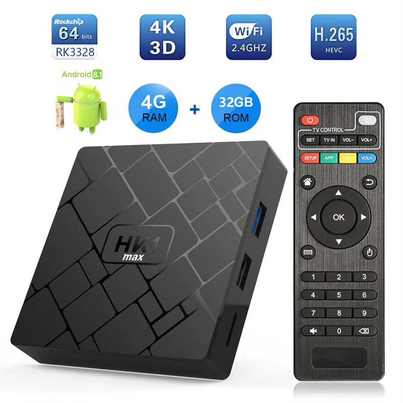 

Android 8.1 Smart TV Box 4GB RAM 32GB ROM 4K 3D Media Player RK3328 Quad Core Set TV Boxes HK1 Max Android8.1 TVbox