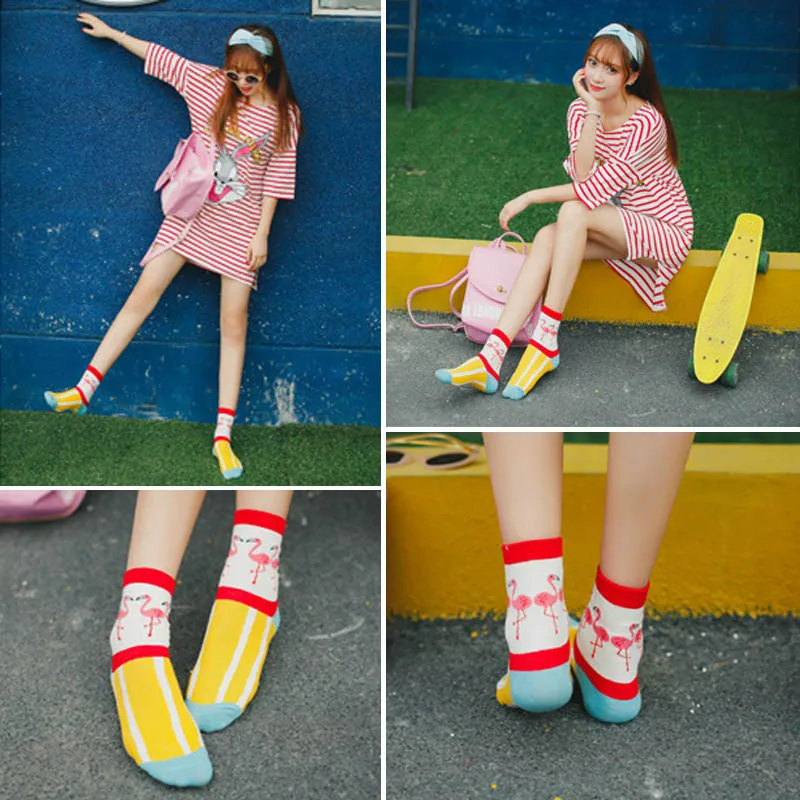 Harajuku/женские забавные носки милые с изображением животных фламинго хлопковые