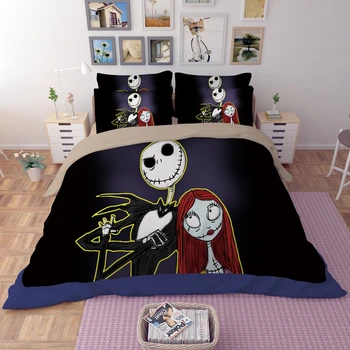

Black and White Bedding Set Nightmare Before Christmas Cool Printed Bed Linen Soft full queen king Duvet Cover with Pillow Case