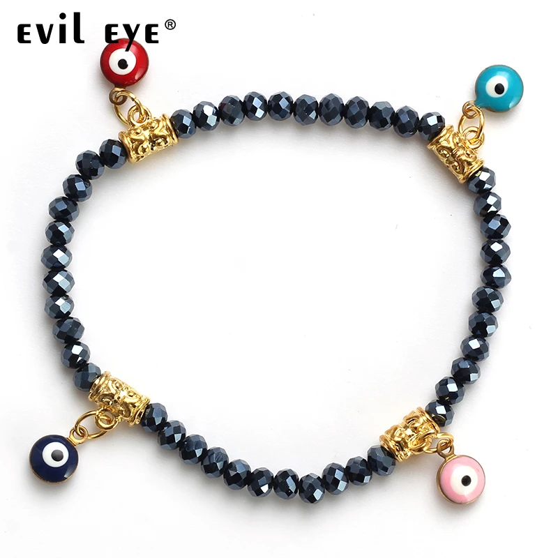 

EVIL EYE 2018 Fashion Black Crystal Beads String bracelet With 4 Colorful Evil EYE Beads As A Gift For Women Bracelets EY2636