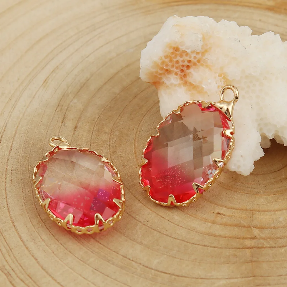 DoreenBeads медные и Стеклянные Подвески кулон Овальный Золотой Розовый Фуксия