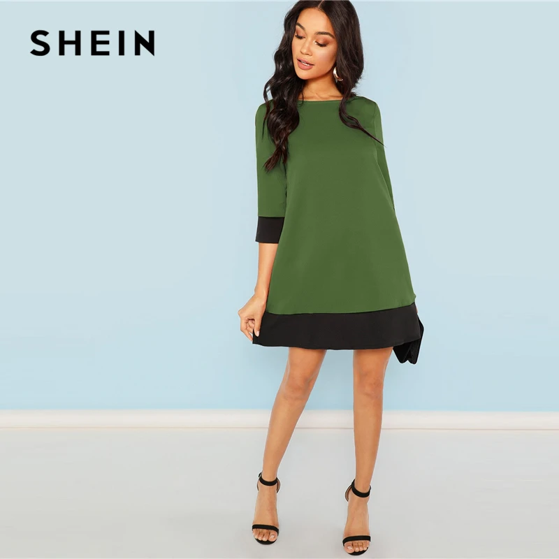 SHEIN Платье-Туника С Контрастным Низом Осенние Современные Женские Платья С Рукавом Три Четверти