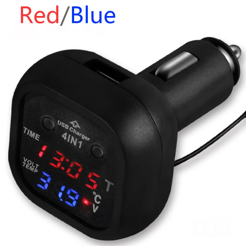 4in1 For Android Phone Car Voltage Temperature Clock Display 2.1A Car