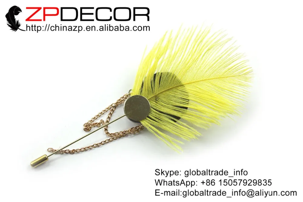 14_ yellow Ostrich Feather Handmade Lapel Pin with Crystal Brooch (4)