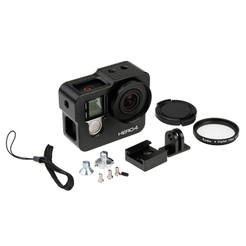 Gopro hero 4 3+ чехол Защитный корпус из алюминиевого сплава чехол+ фильтр Лен для Gopro Go pro hero 4 hero 3+ аксессуары для камеры