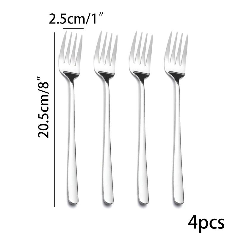 4pcs 8'' Korean Fork and Spoon set Creative 304 Stainless Steel Tableware Coffee Dessert Cake Tea Ice Cream Fork Spoons Xma Gift - Color: 4 pcs Fork