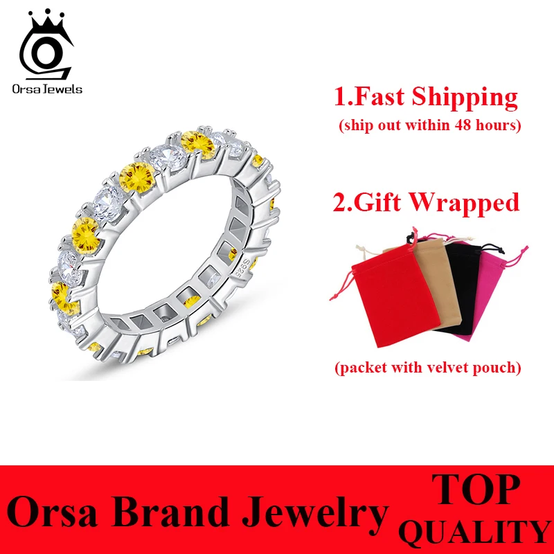 ORSA JEWELS Luxury Yellow & Clear Austrian Zircon Women Wedding Bands Ring Silver Color Fashion Jewelry OR60