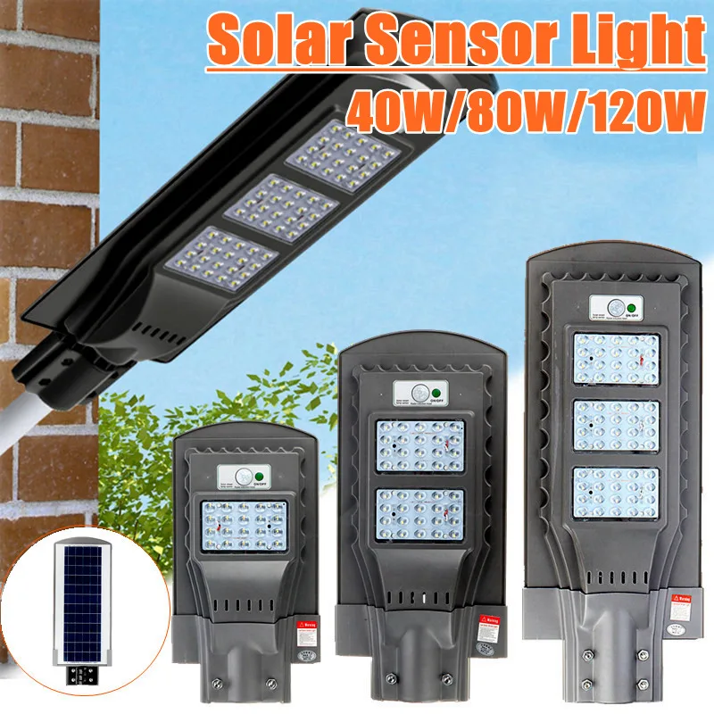 

40/80/120W 60 LED Solar Street Light IP67 Waterproof Radar PIR Motion Sensor Induction Wall Lamp for Outdoor Garden Yard Plaza