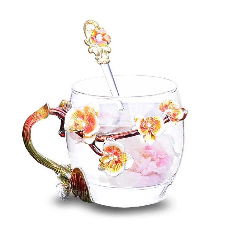 Оригинальная эмалированная чашка, Высококачественная термостойкая стеклянная Цветочная чашка, эмалированная чашка для влюбленных - Цвет: 4