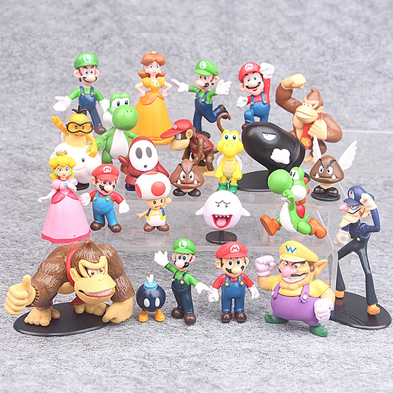 

22pcs/set Super Mario Luigi Bros Family Mini Wario Waluigi Toad Bowser Yoshi Peach Daisy Goomba Koopa Figure Toys Dolls