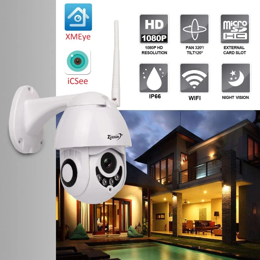 Comprare Zjuxin IP Della Macchina Fotografica WiFi 2MP 1080 P Senza Fili PTZ Velocità CCTV Della Cupola di IR Onvif Macchina Fotografica di Sorveglianza di Sicurezza Esterna ipCam Camara esterno