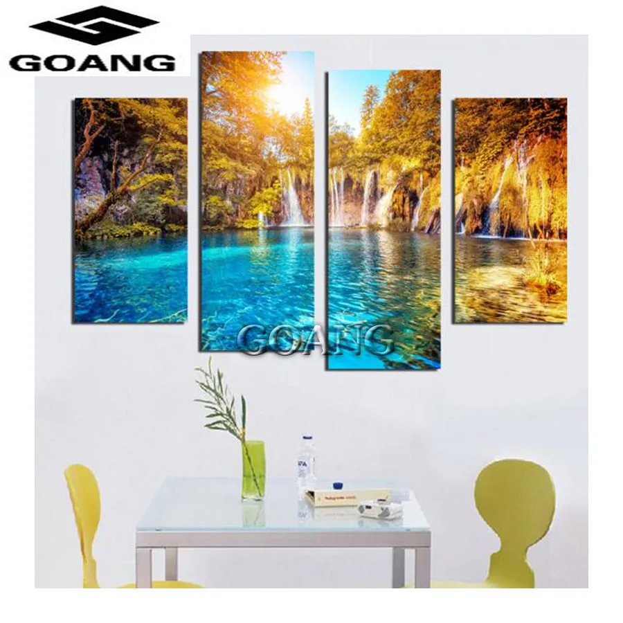 

4PCS needlework nature waterfall diamond painting cross stitch diy Diamond Embroidery Picture of Rhinestones Room Decor