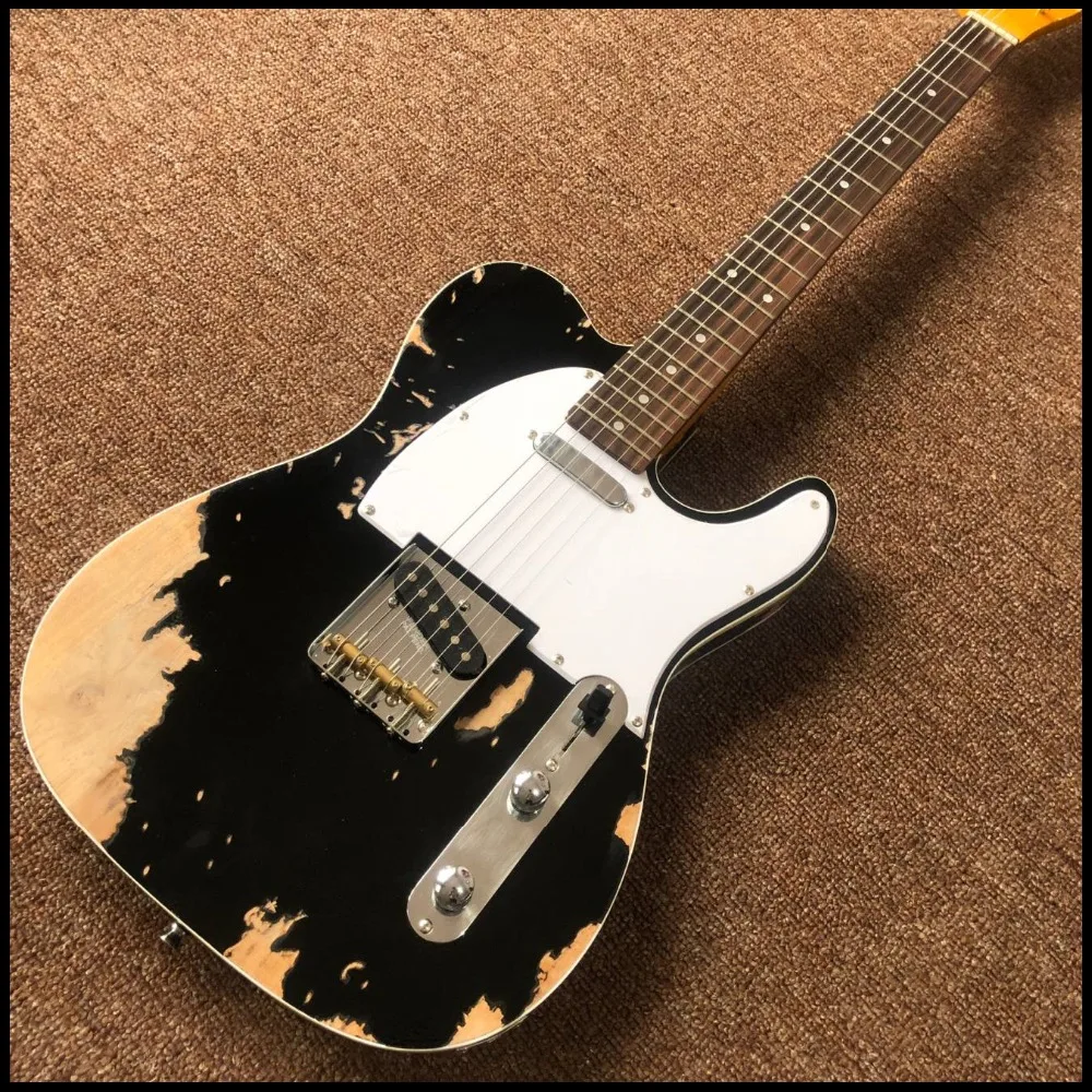 

Hot Sale black electric guitar,handmade aged guitar,master build relic guitar Electric Guitar Real photo shows