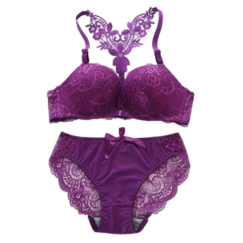 

Sexy Lace Bra Lingerie Set Women Embroidery Transparent Bra Underwear Women Front Closure Adjustable Push Up Bra and Panty Set